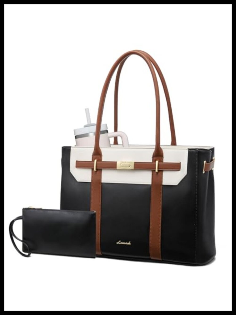 LOVEVOOK Work Laptop Tote Bag for Women, PU Leather 15.6 Inch Computer Bag